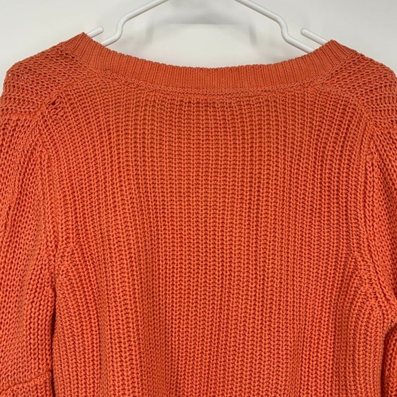 Free People Sweater Damsel Orange VNeck Ribbed Pullover Bell Sleeve - Picture 9 of 12
